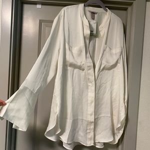 H&M button down cream silk tunic